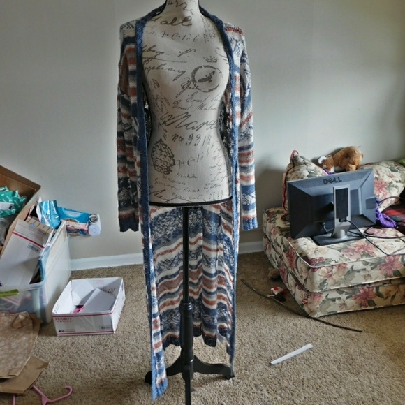 Long Blue and Orange Cardigan - Picture 2 of 5